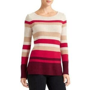 Athleta | Cashmere Lodge Stripe Sweater Womens Size S Small Beige Red Pullover